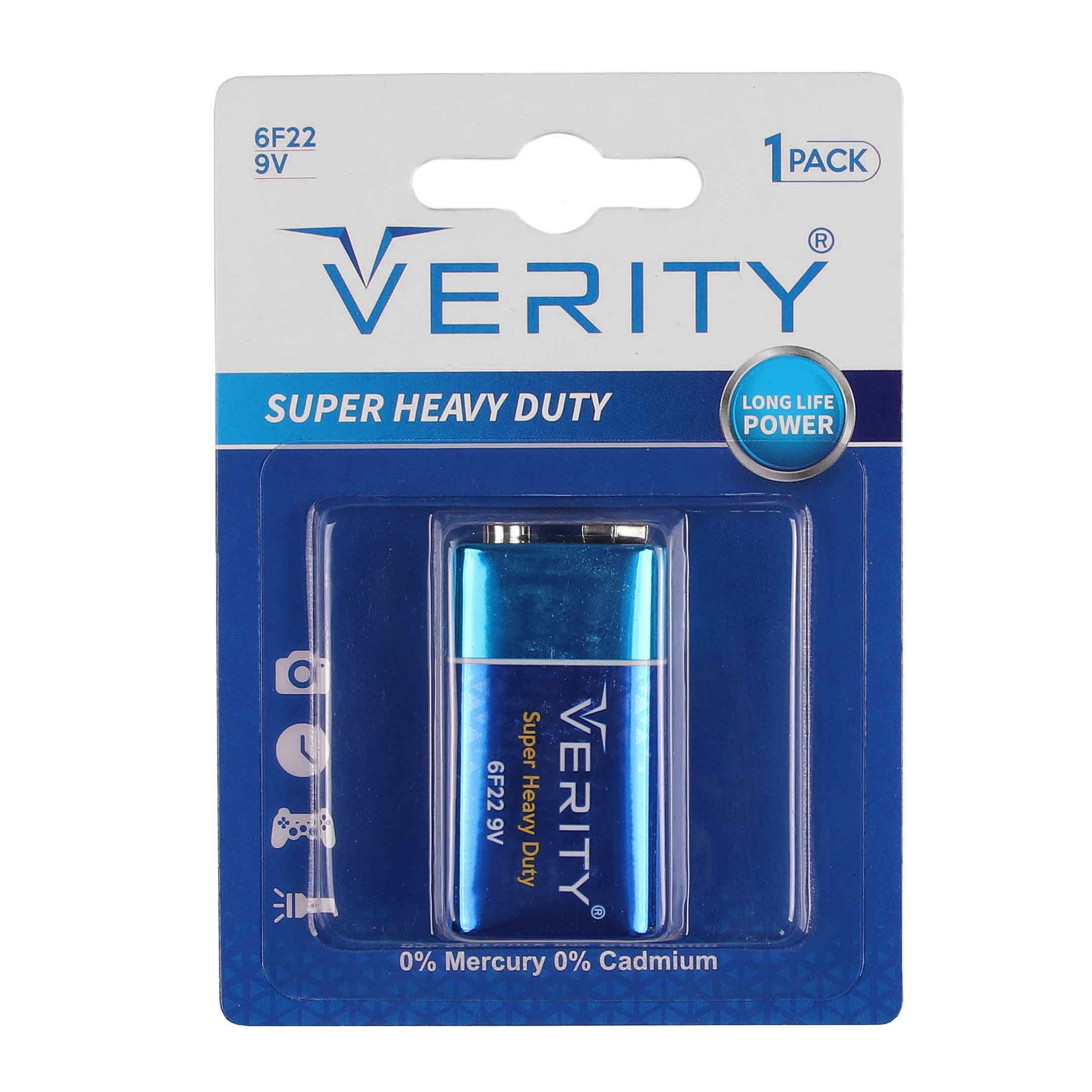 باتری مستطیلی با ولتاژ 9 ولت  مدل verity 6F22